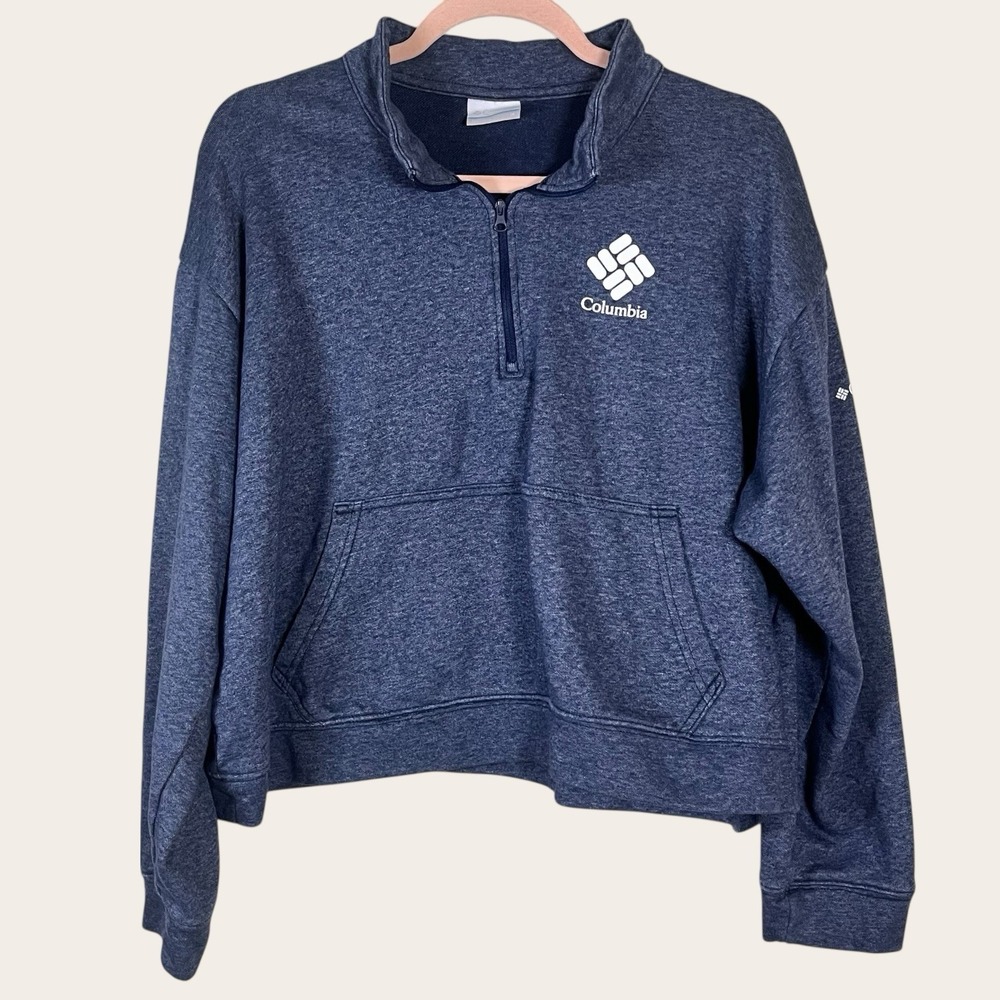 Columbia Women's Trek French Terry 1/2 Zip Sweater Heather Blue Size 1X Cropped